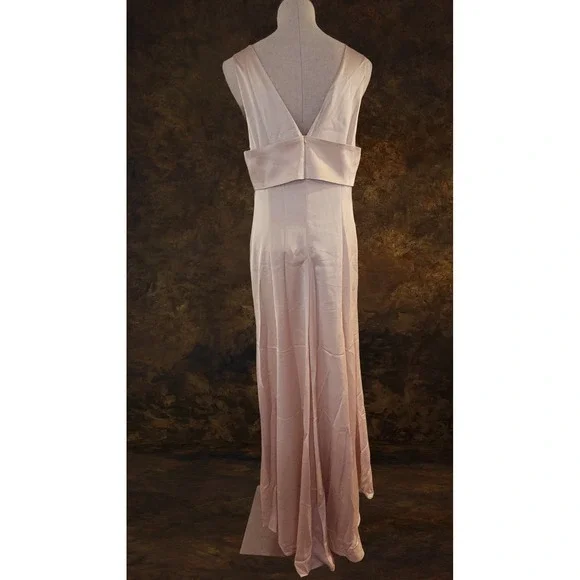 FEHAUTE Light Pink Satin V-Neck Sleeveless Maxi Dress with Side Slit Size 8